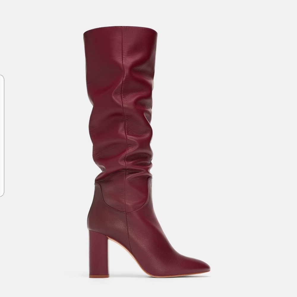 ZARA  BLOCK HIGH-HEEL LEATHER BOOT